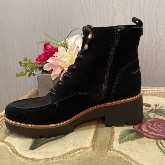 Naturalizer Dara Suede Canvas Lug Sole Ankle Combat Boots Black Sz 9W - Picture 4 of 14